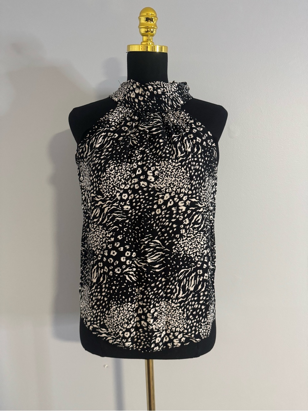Elie Tahari Mixed Animal Print High Neck Halter Blouse Size XS